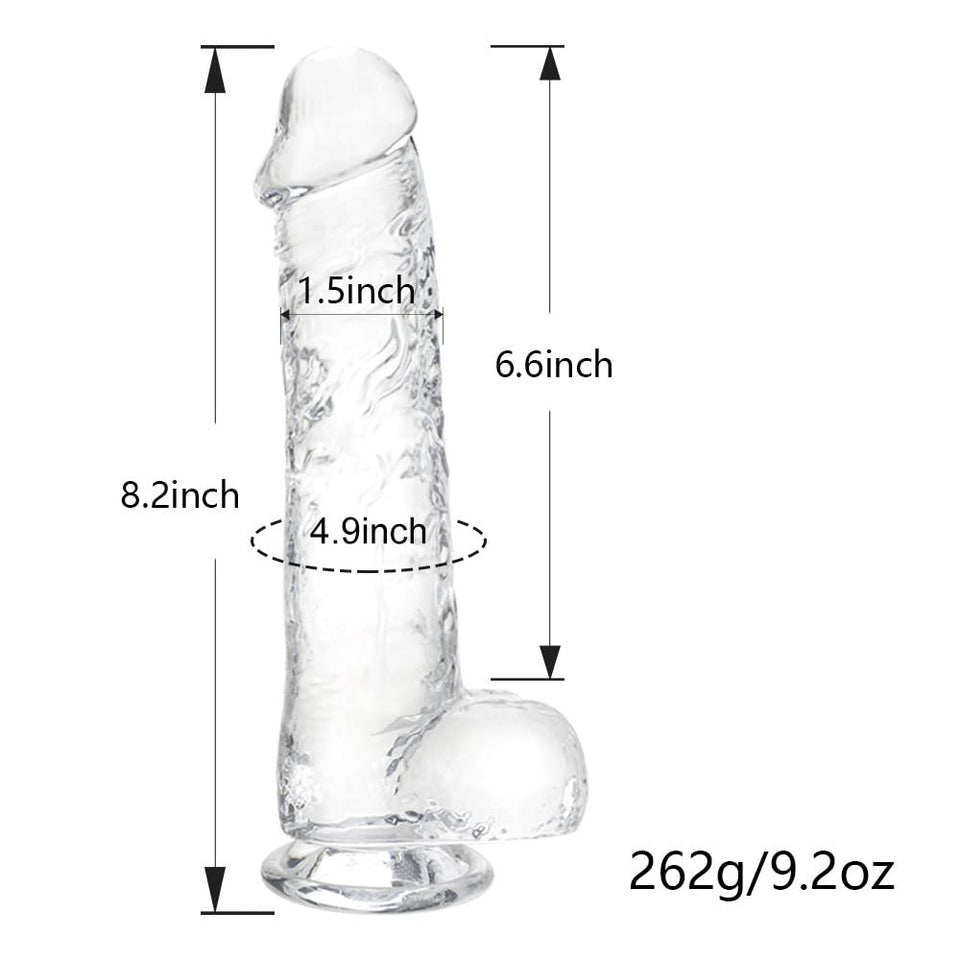 Realistic Dildo Stimulator- 8.2 '' Big Dildos with Suction Cup Adult Sex Toy for Women/Men/Gay, Flexible Clear with Curved Shaft