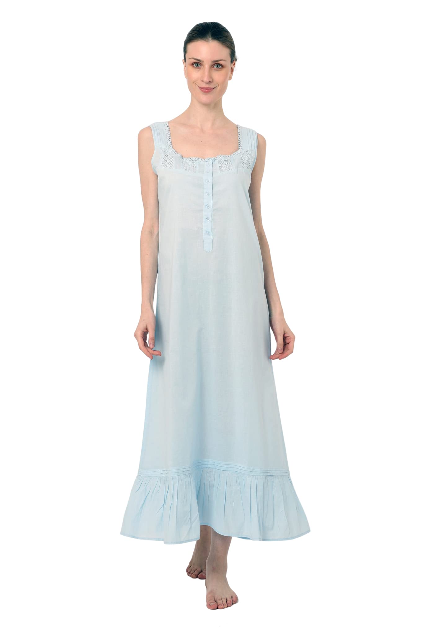 Miss Lavish London Womens Cotton Nightgown - Victorian Style Sleeveless Maxi Nightdress with Lace Trim - Long Cotton Nightie for