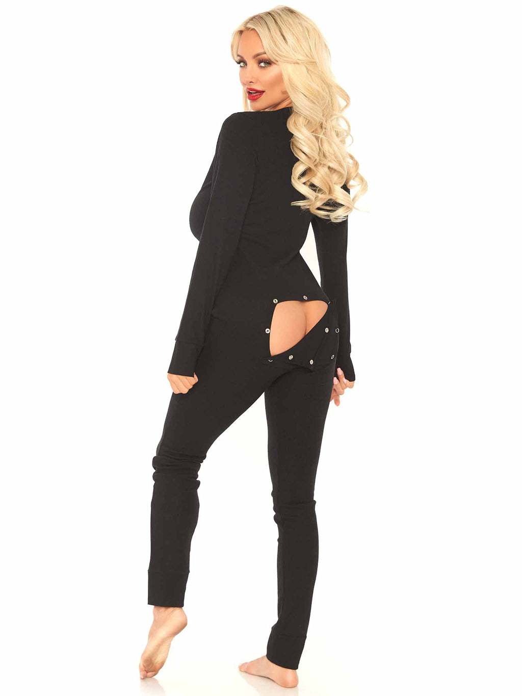 Leg Avenue Cozy Brushed Rib Long Johns Wi Black Color