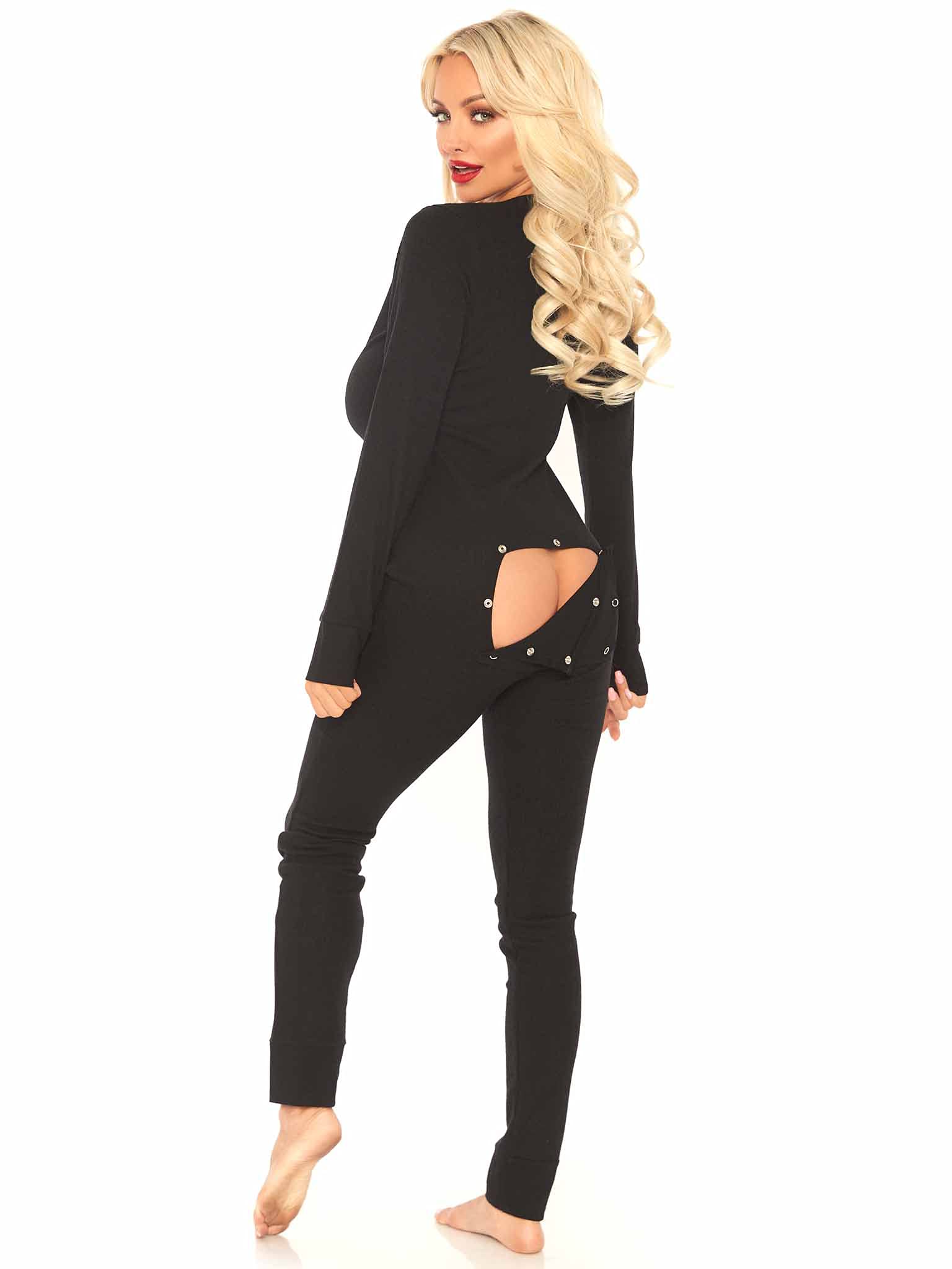Leg Avenue Cozy Brushed Rib Long Johns Wi Black Color