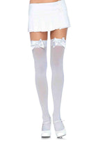Plus Size Opaque Thigh Highs With Satin Bow Accent