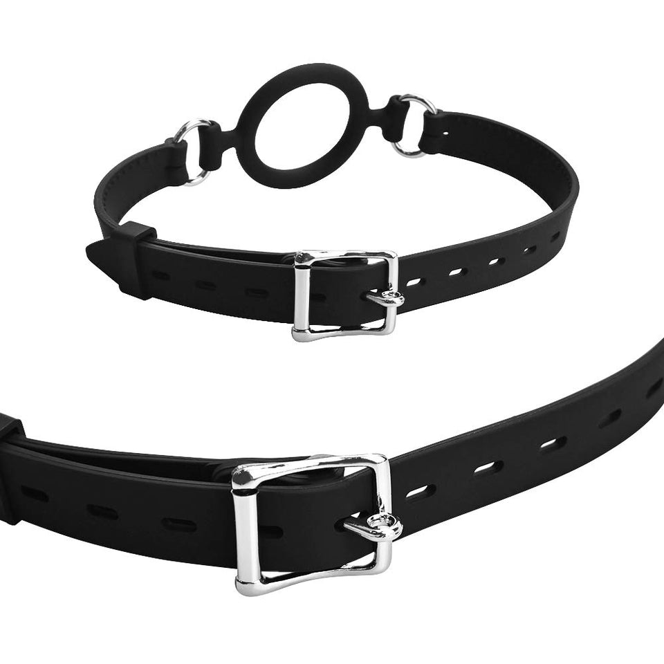 Open Mouth Gag with Padlock Adjustable Oral Sex Leather Strap On Silicone O-Ring Muzzles Restraints for Men Women