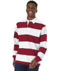 Charles River Apparel Unisex Rugby Shirt, Mens and Womens Cotton Jersey with Classic Stripe Design, Red/White, Medium