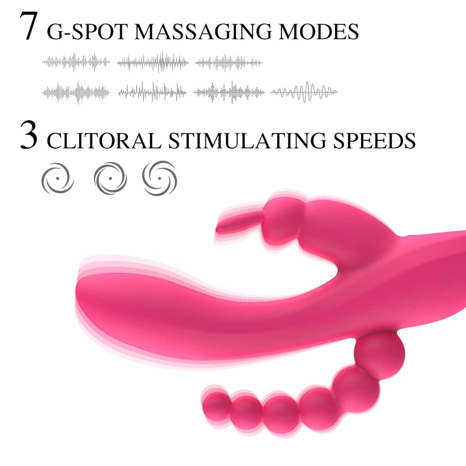 G Spot Rabbit Vibrator for Women Clitoris Stimulation with 7 Powerful Vibrations, Adorime Rechargeable 3 in 1 Clit Anal Stimulat