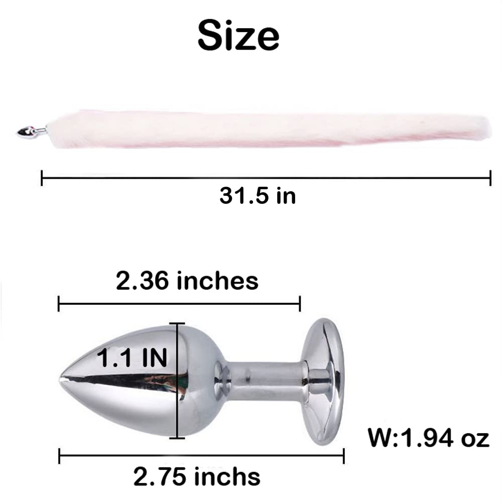 Ooiixx Butt Plug Fox Tail Cosplay Anal Plug Anal Butt Plug Adult Sex Toys for Beginner Women Men Couple (31 '' White)