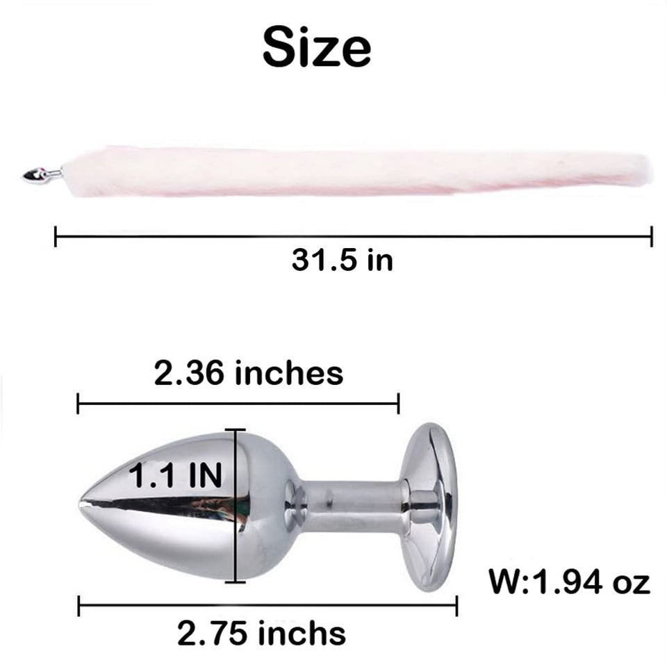 Ooiixx Butt Plug Fox Tail Cosplay Anal Plug Anal Butt Plug Adult Sex Toys for Beginner Women Men Couple (31 '' White)