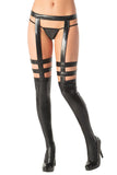 Coquette Women'S Wet Look Strappy Stockings With Attached Garter Belt, Black, One Size-Plus