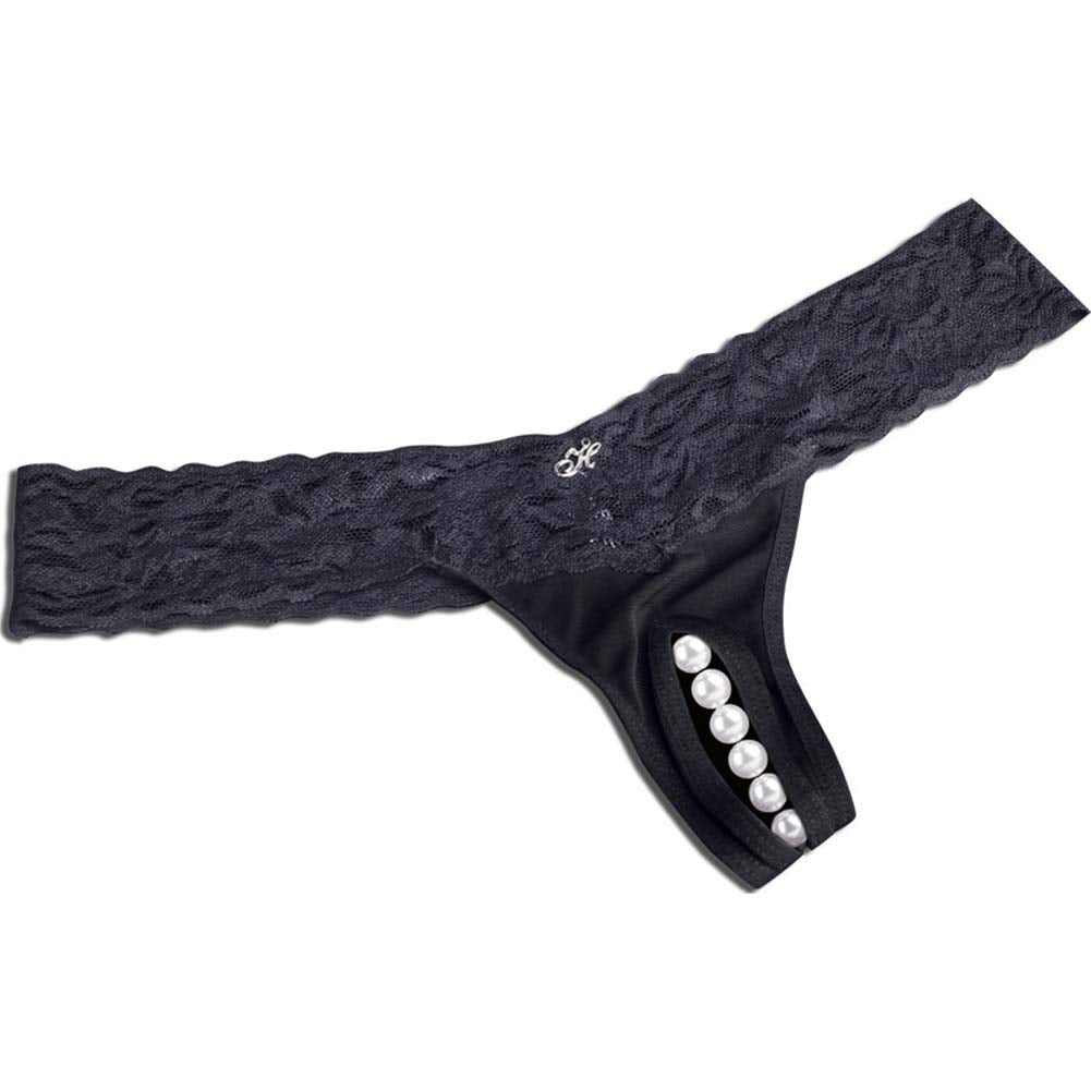 Crotchless Panties W/Pearl Beads Blk Sm