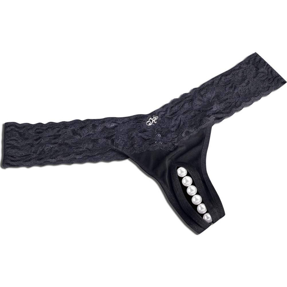Crotchless Panties W/Pearl Beads Blk Sm