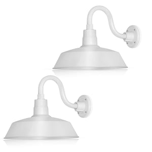 14In. White Outdoor Gooseneck Barn Light Fixture With 10In. Long Extension Arm - Wall Sconce Farmhouse, Antique Style - Ul Liste