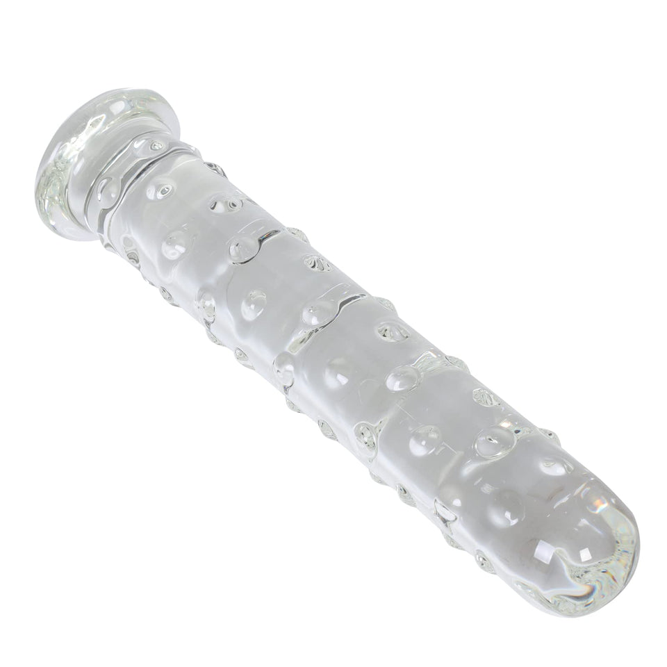 Epichao Large Dotted Glass Dildo Crystal Penis Big G-spot Stimulator Female Masturbation Sex Pleasure Wand (Medium)
