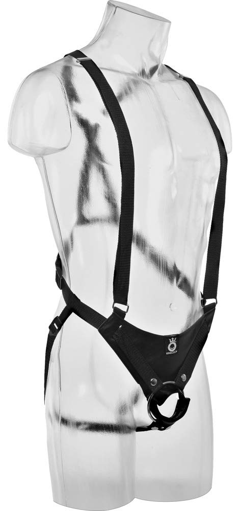 King Cock 12 In Hollow Strap On Suspender System Light/ Black