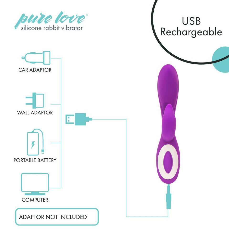 Pure Love G-Spot Silicone Rabbit Vibrator Purple, Rechargeable Clitoris Stimulator, Water-Resistant and Multi Function, Adult Se