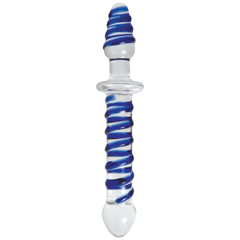 Adam & Eve Twisted Love Glass Dildo, Clear/Blue, 9 Long | Hypoallergenic And Textured Double-Ended Dildo And Butt Plug For Men, Women, And Couples