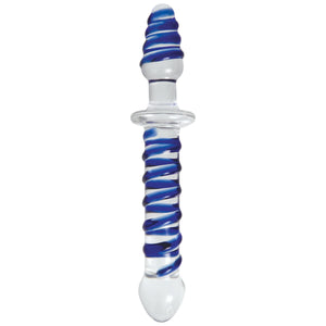 Adam & Eve Twisted Love Glass Dildo, Clear/Blue, 9 Long | Hypoallergenic And Textured Double-Ended Dildo And Butt Plug For Men, Women, And Couples