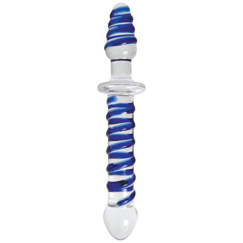 Adam & Eve Twisted Love Glass Dildo, Clear/Blue, 9 Long | Hypoallergenic And Textured Double-Ended Dildo And Butt Plug For Men, Women, And Couples