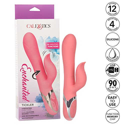 Calexotics Enchanted Tickler Massager - Waterproof Vibrator Toys For Couples - Adult Sex Clitoral G Spot Rabbit Massager - Pink,