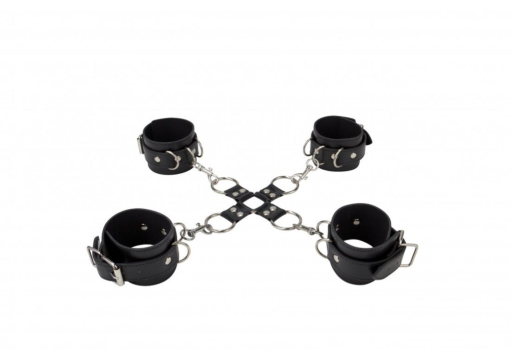 Ouch Leather Hand And Leg Cuffs, Black