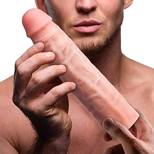 Reusable Penis Sleeve Extender Realistic Textured Cock Extender Body-Safe Stretchy Ultra-Soft Material Cock Enlarger Applicative For Men & Couple