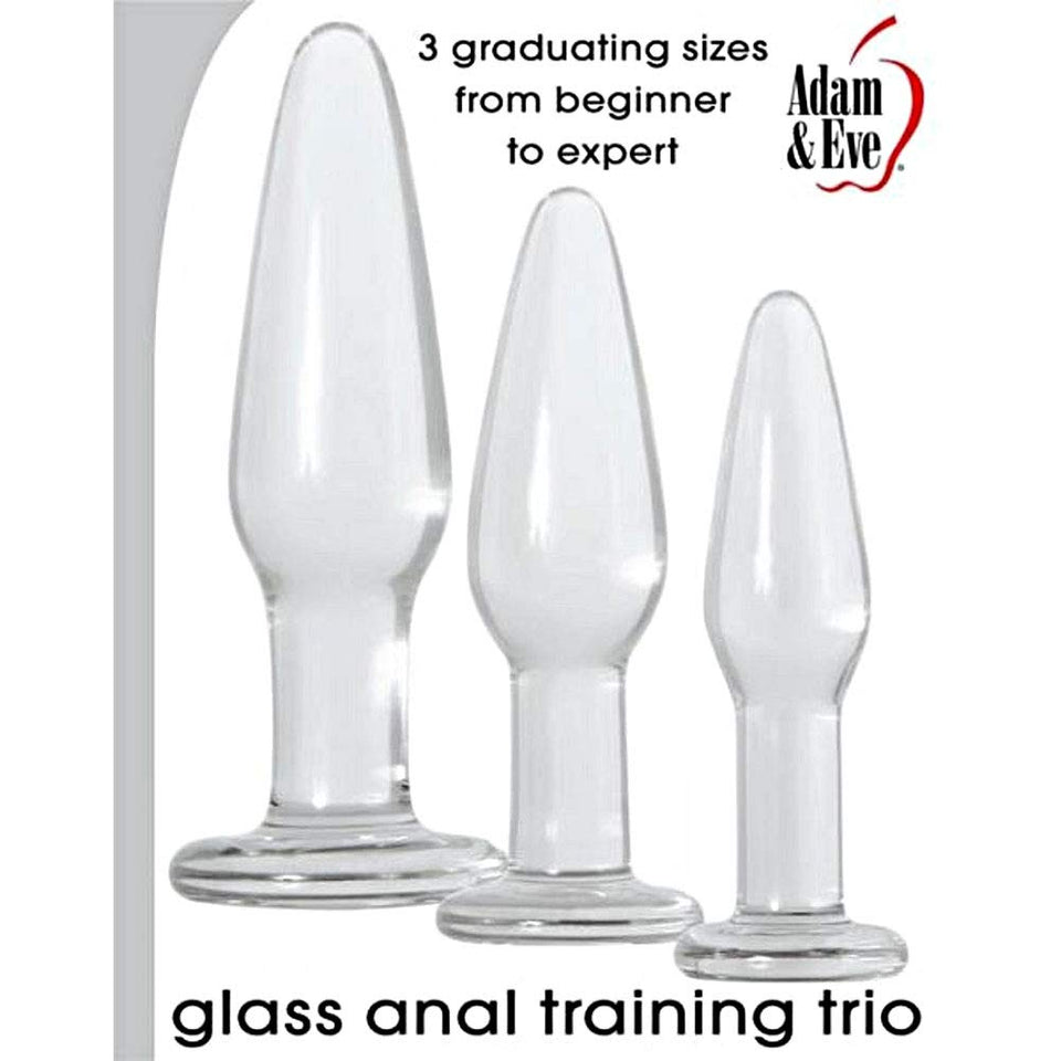 Adam & Eve Glass Anal Plugs, Set Of 3 | Hypoallergenic, Non-Porous Butt Plugs Made From Durable Tempered Borosilicate Glass