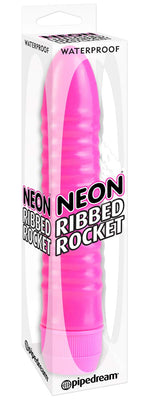 Pipedream Neon Ribbed Rocket Dildo, Pink, 1 Pound