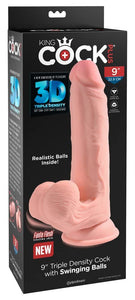 King Cock Triple Density Realistic Strap-On Harness Compatible Cock 9in with Swinging Balls - Vanilla