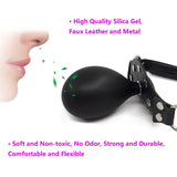 BDSM SM Open Mouth Gag Inflatable Silicone Ball Gag Mouth Plug with Lock for Men Women Gay, Adjustable Fetish Head Harness for A