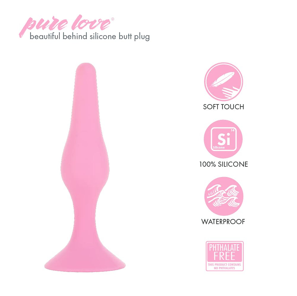 Pure Love Silicone Anal Butt Plug 4.5'', Adult Sex Toy, Classic Sex Toy, Pink