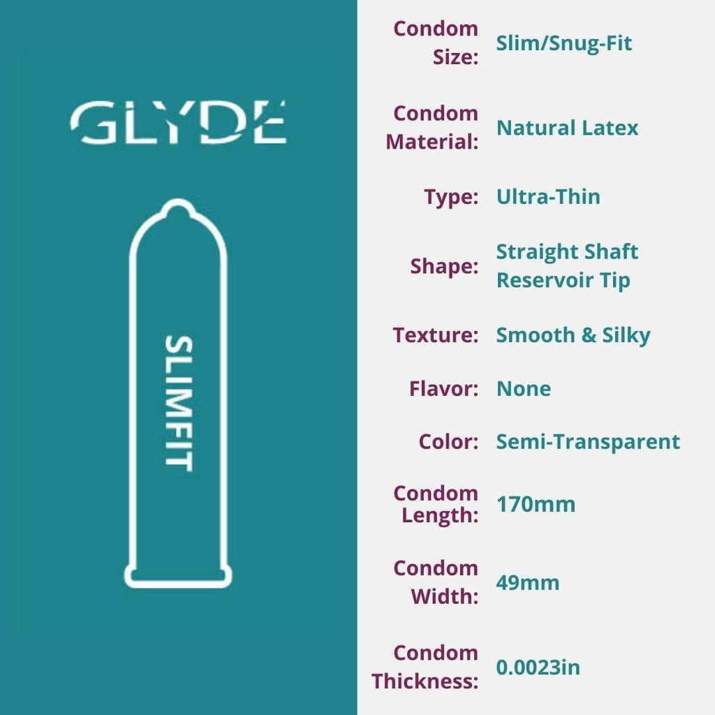 GLYDE Slimfit - Snug Fit Condoms - 36 Count - Ultra-Thin, Vegan, Non-Toxic, Smaller Size Natural Rubber Latex - 49mm for Tighter