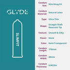 GLYDE Slimfit - Snug Fit Condoms - 36 Count - Ultra-Thin, Vegan, Non-Toxic, Smaller Size Natural Rubber Latex - 49mm for Tighter
