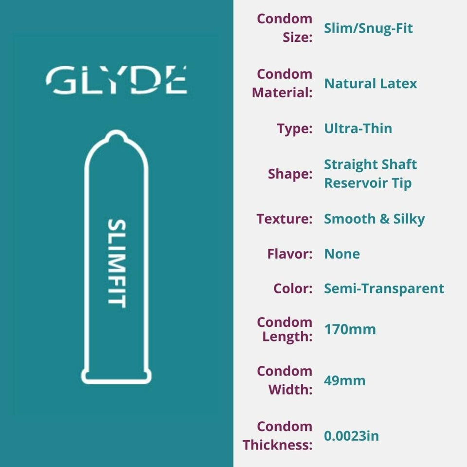 GLYDE Slimfit - Snug Fit Condoms - 36 Count - Ultra-Thin, Vegan, Non-Toxic, Smaller Size Natural Rubber Latex - 49mm for Tighter