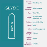 GLYDE Slimfit - Snug Fit Condoms - 36 Count - Ultra-Thin, Vegan, Non-Toxic, Smaller Size Natural Rubber Latex - 49mm for Tighter