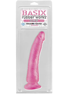 Basix Rubber Works Slim 7-Inch Dong With Suction Cup Pink