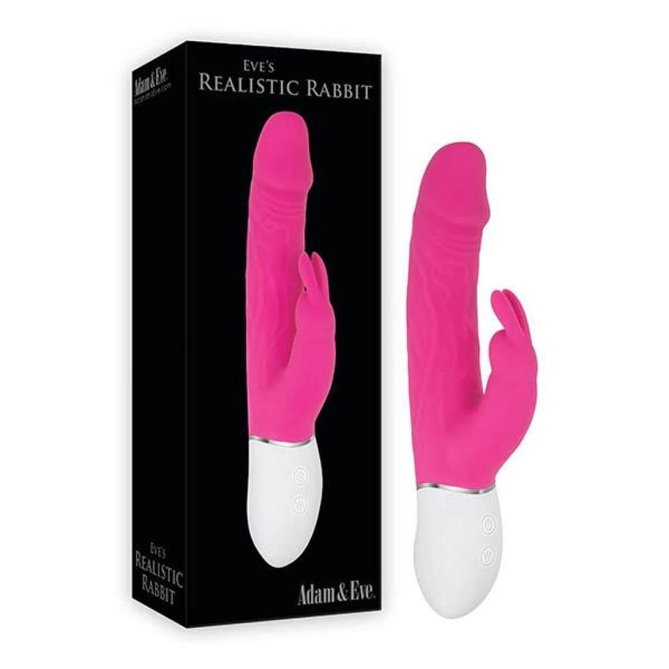 Adam  Eve EveAs Rechargeable Realistic Rabbit Vibrator Pink  Waterproof Dual Motor Silicone Vibrator with Multiple Vibration Mo