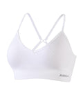 AUROLA Serpent Seamless Sports Bras for Women,Backless Padded Strappy Workout Gym Yoga Crop Top,Solid-Crescent White,M