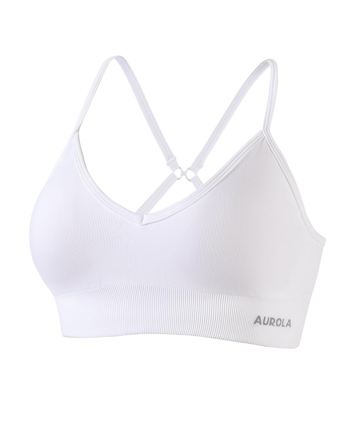 AUROLA Serpent Seamless Sports Bras for Women,Backless Padded Strappy Workout Gym Yoga Crop Top,Solid-Crescent White,M