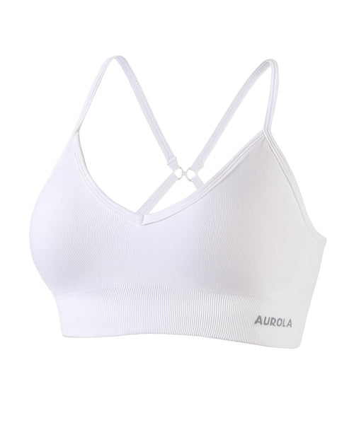 AUROLA Serpent Seamless Sports Bras for Women,Backless Padded Strappy Workout Gym Yoga Crop Top,Solid-Crescent White,M