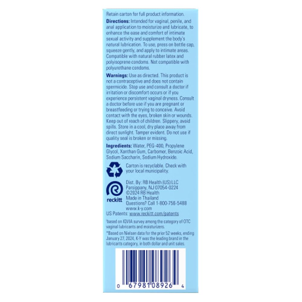 K-Y Liquid Classic Water-Based Body Friendly Formula 4.5 Fl Oz Personal Lubricant for Wetter Sex for Men, Women and Couples & Sa