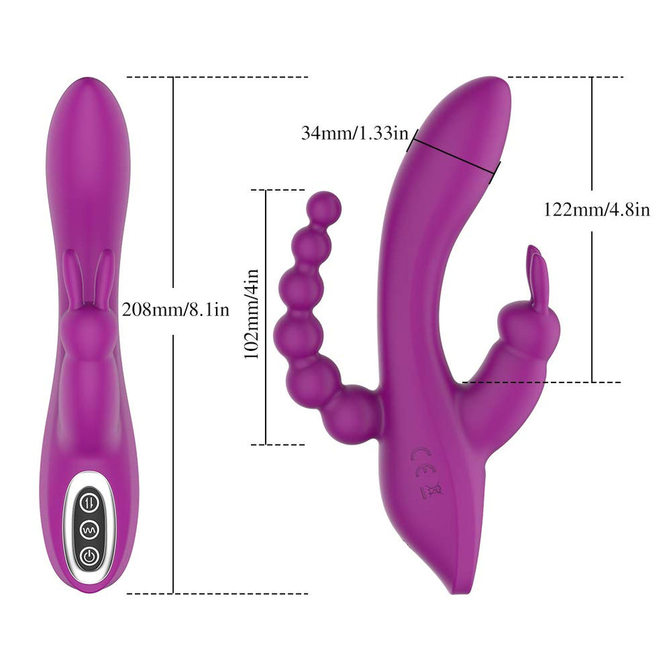 3 in 1 G-Spot Rabbit Anal Dildo Vibrator Adult Sex Toys with 7 Vibrating Modes for Women - Adorime Silicone Waterproof Rechargea