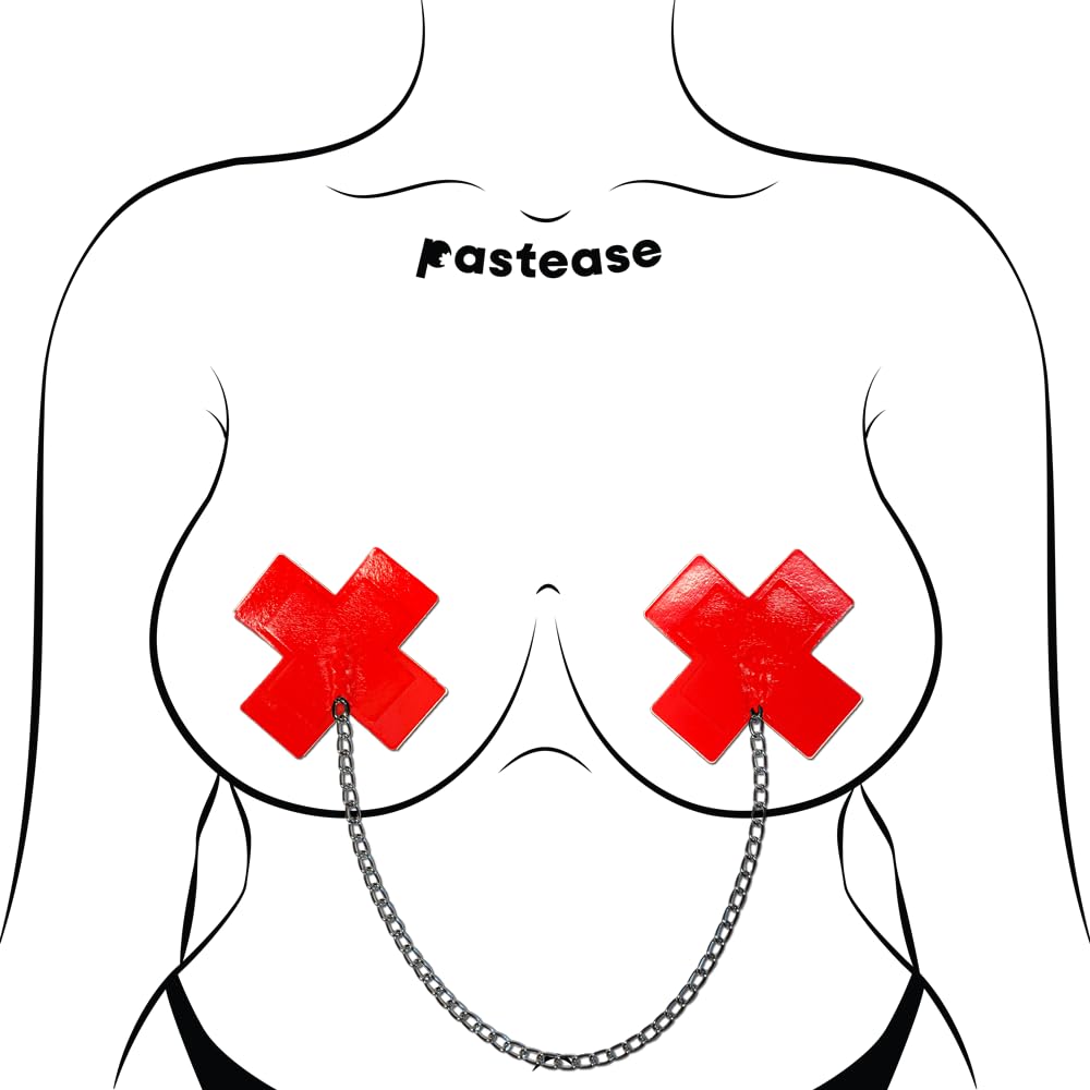 Pastease Faux Latex Red Plus X W/ Chunky Silver Chain