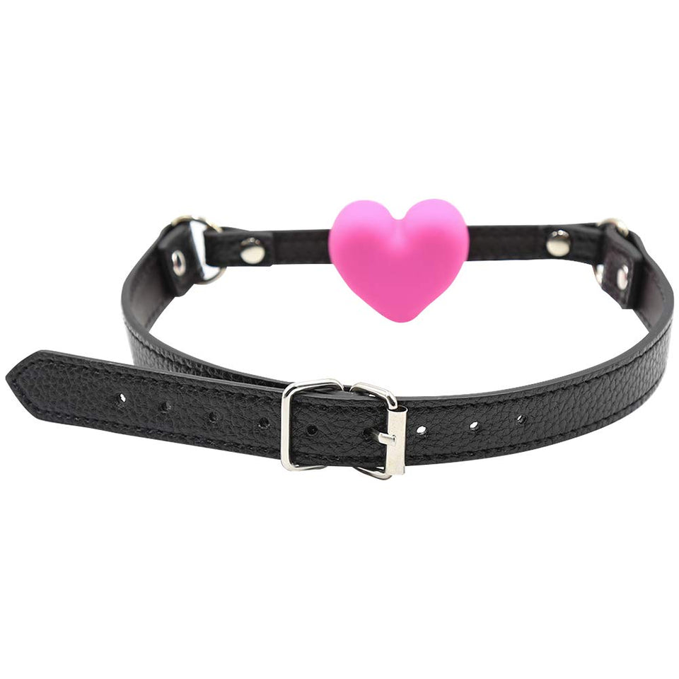 Silicone Mouth Gag, Heart Shaped Muzzle Adjustable Bondage Leather Strap On SM Adult Sex Toy for Couple Lover