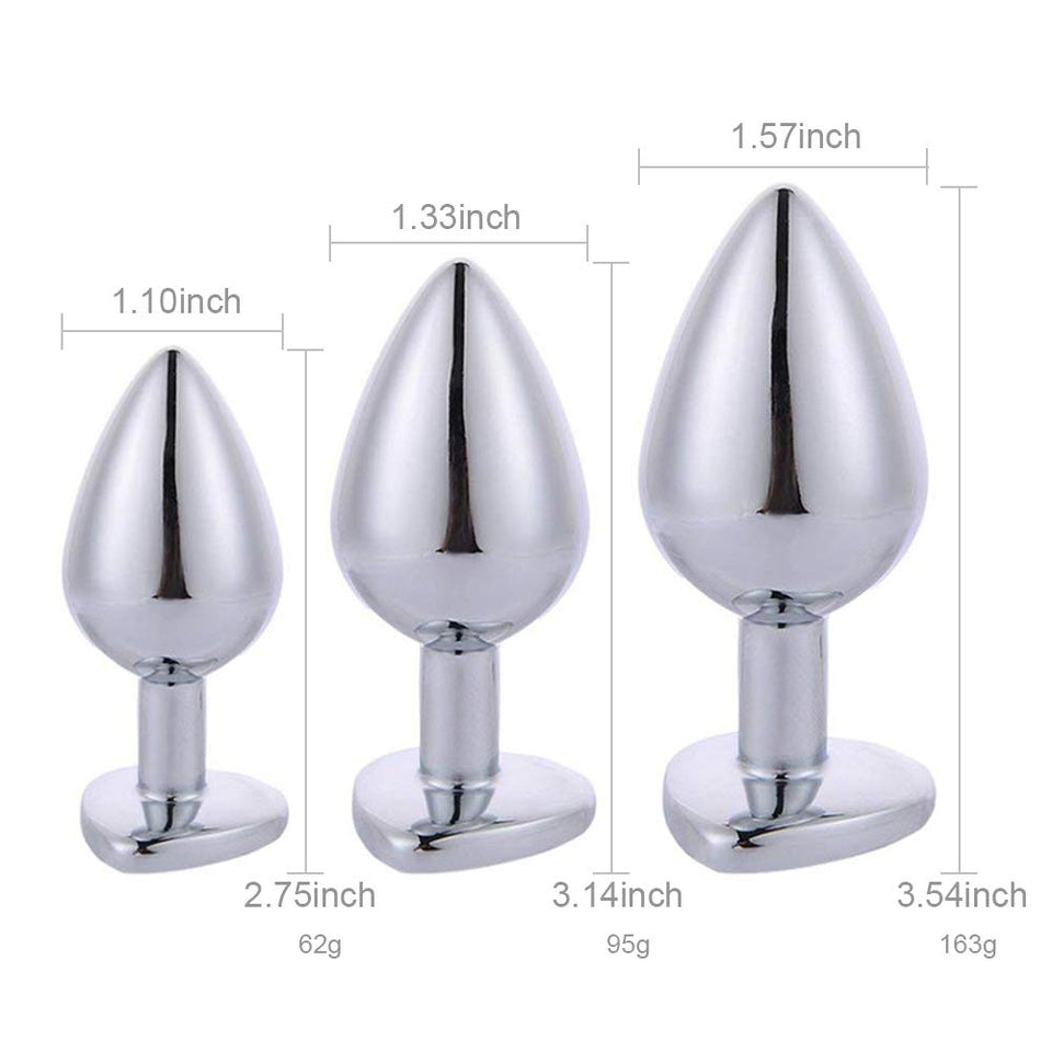 3 Pcs Stainless Metal Anal Butt Plugs Heart Shaped Jewelry Anal Trainer Toys Unisex Valentine 's/Birthday Gift for Lover Romi