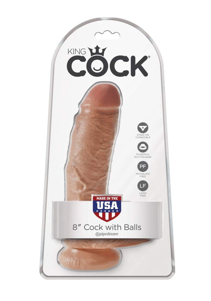 King Cock 8In Cock With Balls - Tan