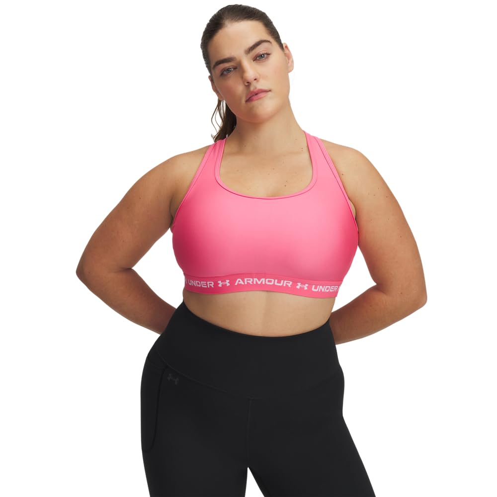 Under Armour Womens Crossback Mid Impact Sports Bra, (672) Super Pink / / White, 2X