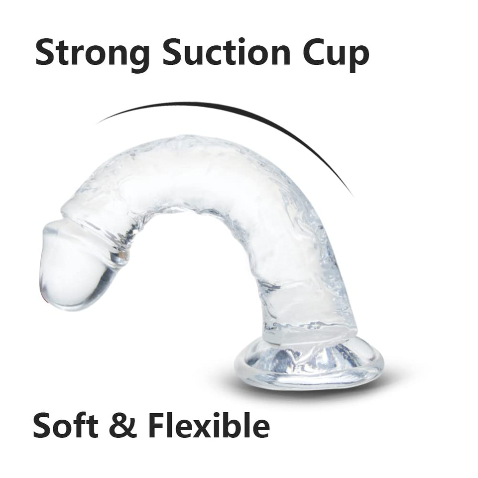 7 Inch Small Realistic Dildo, Soft Lifelike Beginner Sex Toy Thin Penis Clear with Strong Suction Cup for Womens/Men/Gay,Adult L