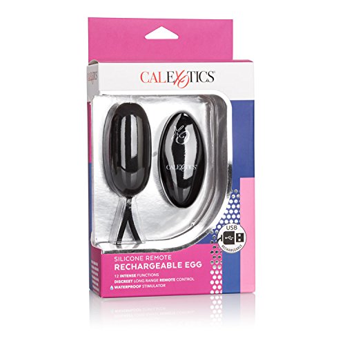 CalExotics Waterproof Silicone Remote Rechargeable Egg Vibrator - 12-Function Black Bullet with Easy Retrieval Cord for Couples