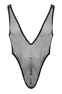 Fishnet Deep Plunge Teddy Black Sm