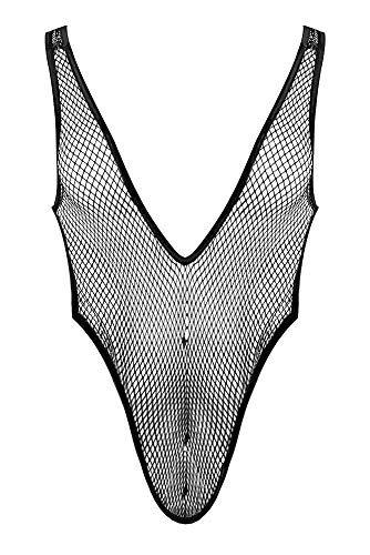 Fishnet Deep Plunge Teddy Black Sm