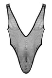 Fishnet Deep Plunge Teddy Black Sm