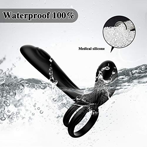 Couple Vibrator With Dual Penis Ring, 10 Vibrating Mode G-Spot And Clitor Simulator 3 In 1 Vibrator Rechargeable Waterproof Adult Sex Toy With Remote Control For Couple